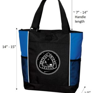 AL Nylon Tote - zippered, Black & Royal with white accents